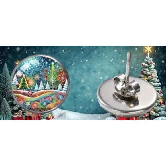 Christmas Tree Earrings New Festive Party Small Posts Winter Holiday Celebration - Picture 4 of 10